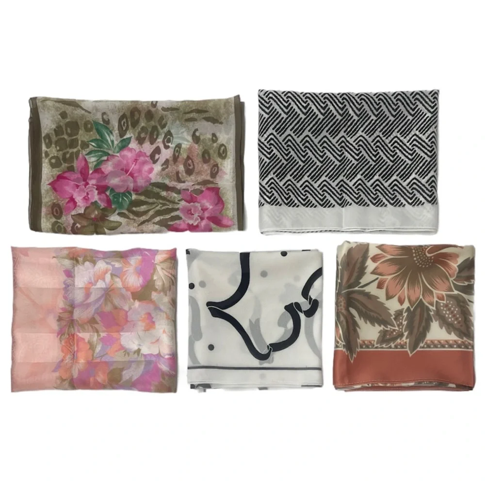 Vintage Italian Made in Italy Flower Silk Luxury Fashion Scarf Lot Bundle Set